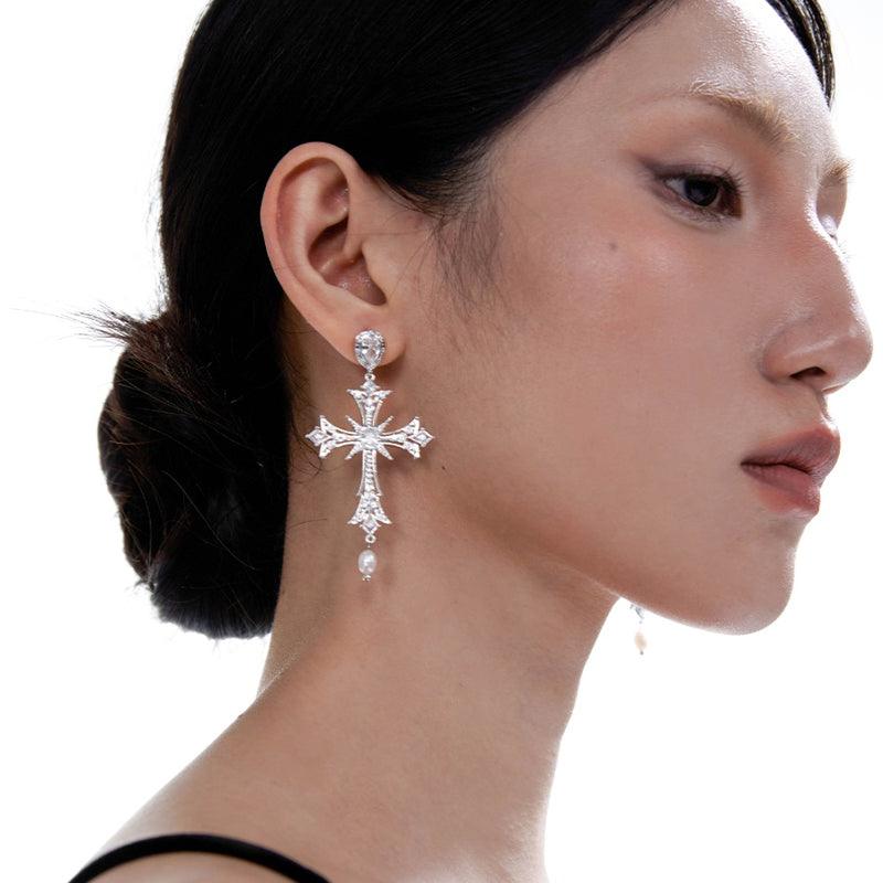 Broken City Series-Diamond Inlaid Cross Earrings - Planktont