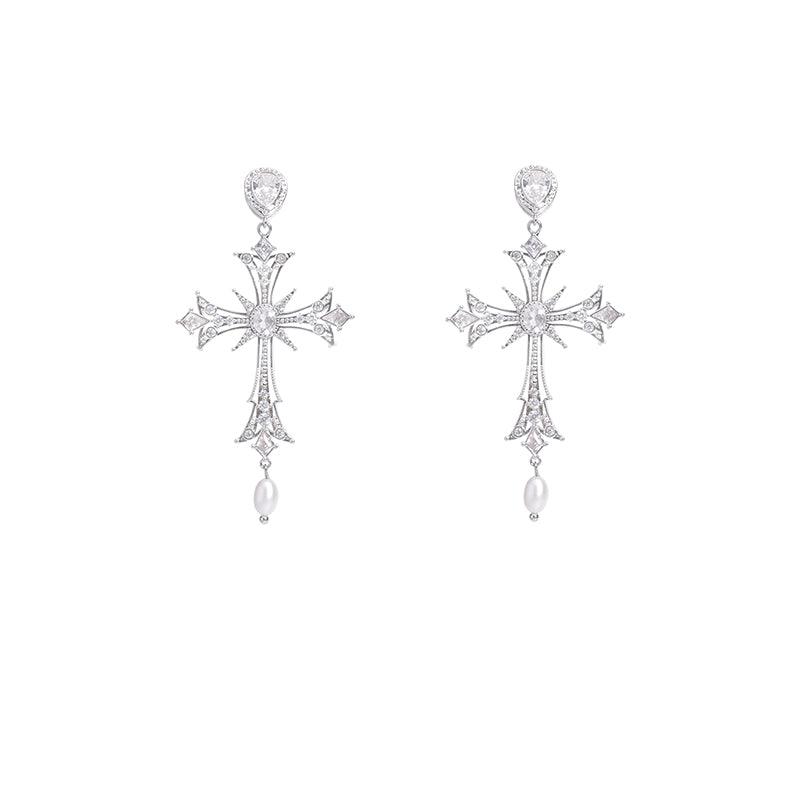 Broken City Series-Diamond Inlaid Cross Earrings - Planktont