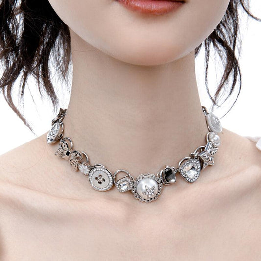 Treasure Series-White Button Necklace Sweet Clavicle Chain - Planktont