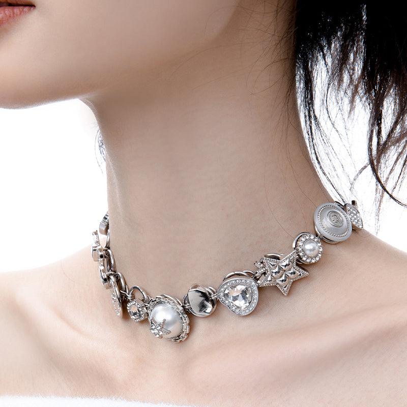 Treasure Series-White Button Necklace Sweet Clavicle Chain - Planktont