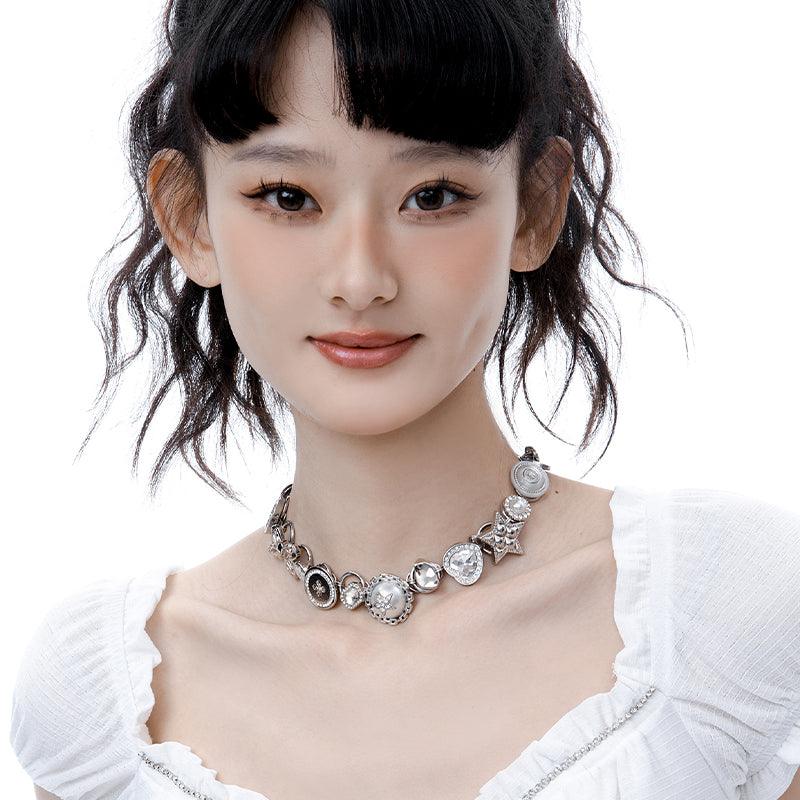 Treasure Series-White Button Necklace Sweet Clavicle Chain - Planktont